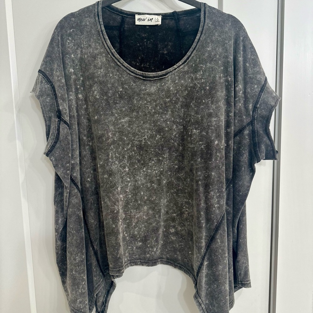 New in® Black Mineral-Wash Relaxed Short-Sleeve Sweatshirt